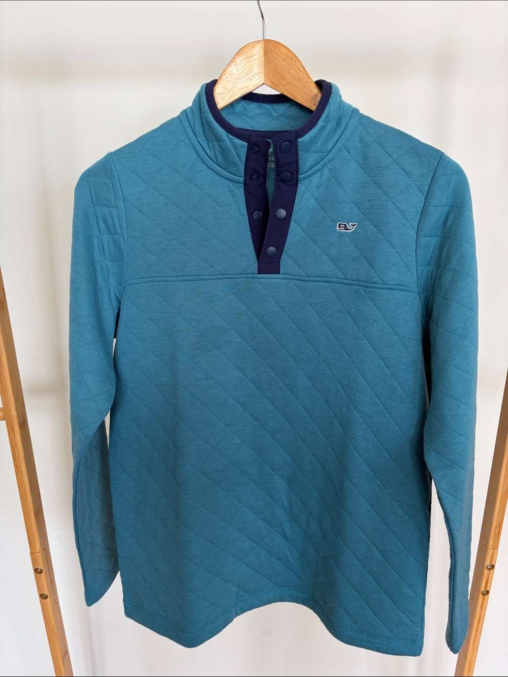 Vineyard Vines Teal Quilted Snap Pullover with Navy Placket